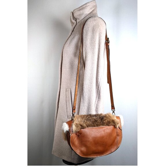 Vintage Patricia Nash Brown Leather & Rabbit Fur Saddle Bag Purse Crossbody - Picture 4 of 12